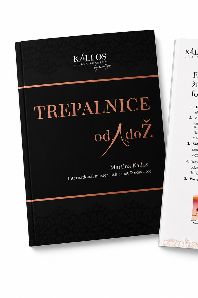 Knjiga Trepalnice od A do Ž avtorice Martine Kallos – strokovni priročnik za podaljševanje trepalnic